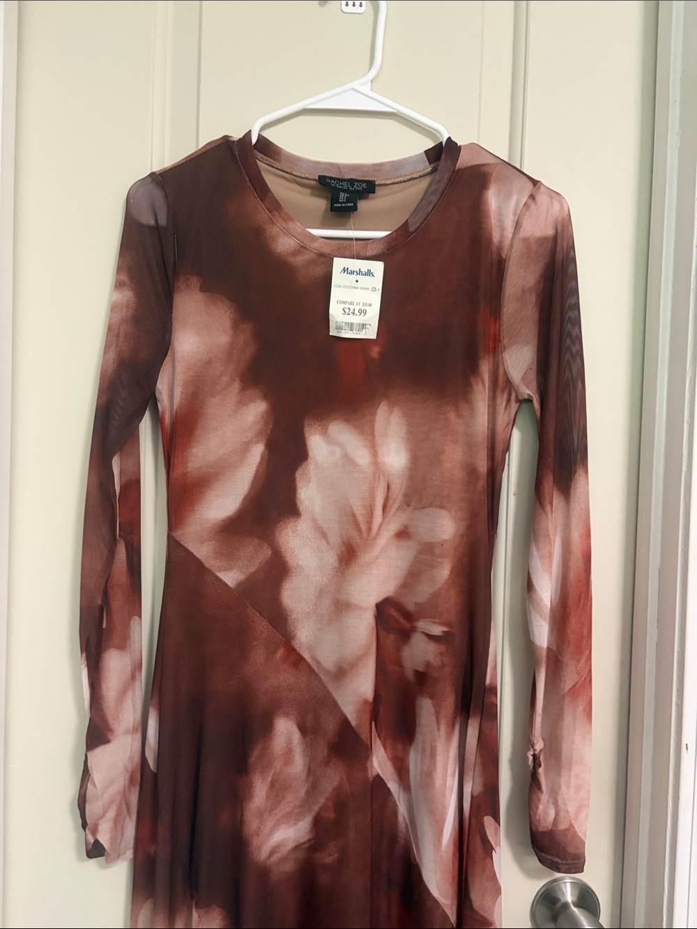 NWT RACHAEL ZOE Brown and Cream Floral Long-Sleeve Maxi Dress SZ S - Picture 3 of 4